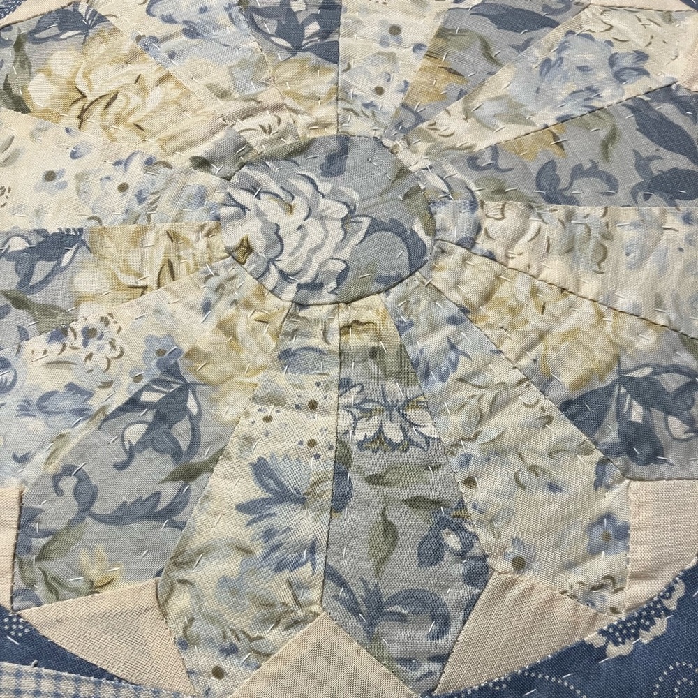 Blue and Cream Quilted Throw Pillow - Picture 9 of 11